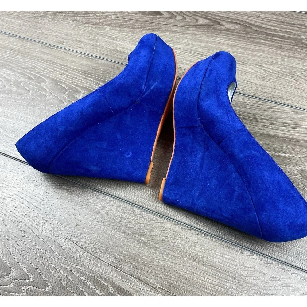 Qupid Women's Suede Platform Wedge‎ Shoes Blue Size 9